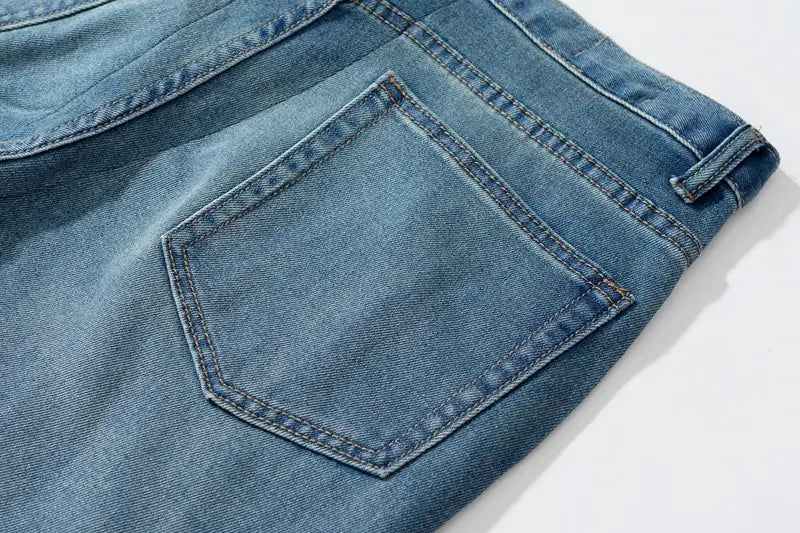 Men’s Dismantling Patch Lace Destroyed Old Slim-fitting Pants