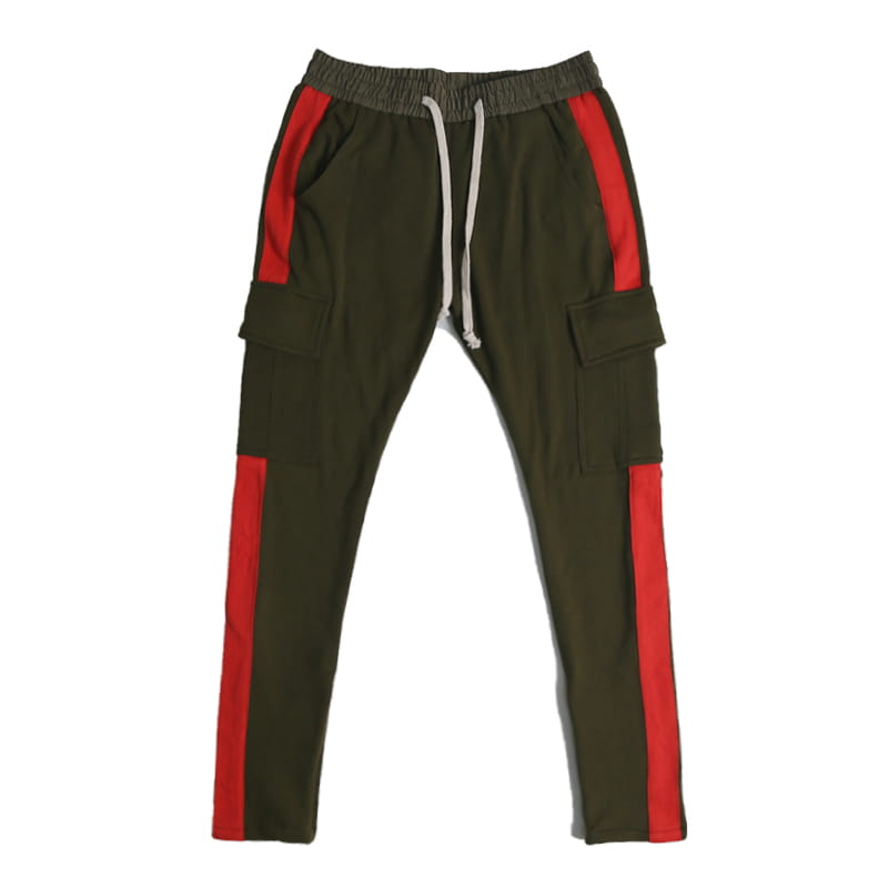 White Edge Woven Belt Large Pocket Zipper Casual Pants