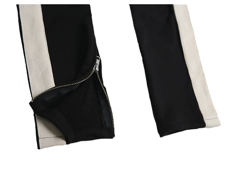 White Edge Woven Belt Large Pocket Zipper Casual Pants