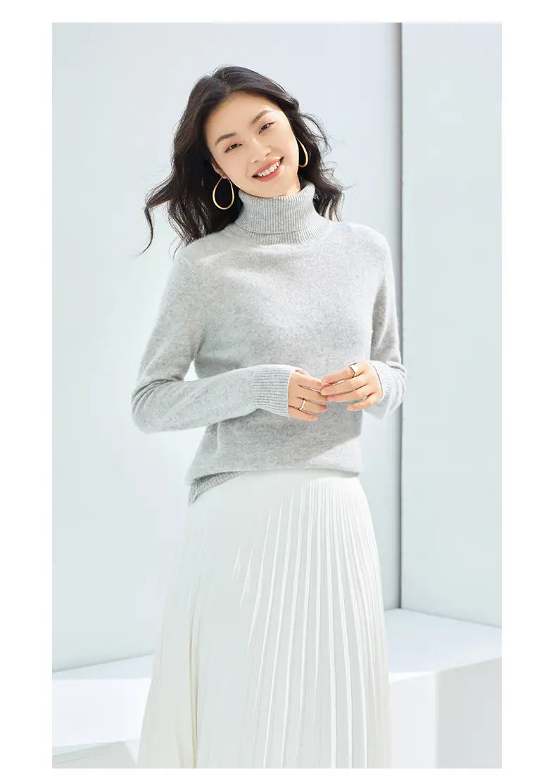 Pure Cashmere Sweater Women High Neck Knitted Bottoming Shirt