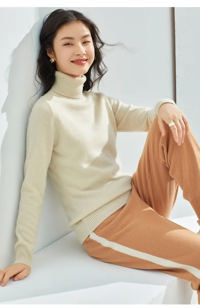 Pure Cashmere Sweater Women High Neck Knitted Bottoming Shirt