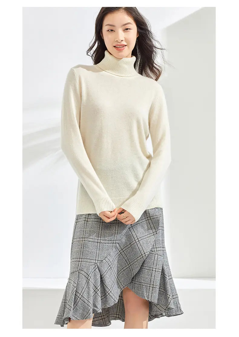 Pure Cashmere Sweater Women High Neck Knitted Bottoming Shirt