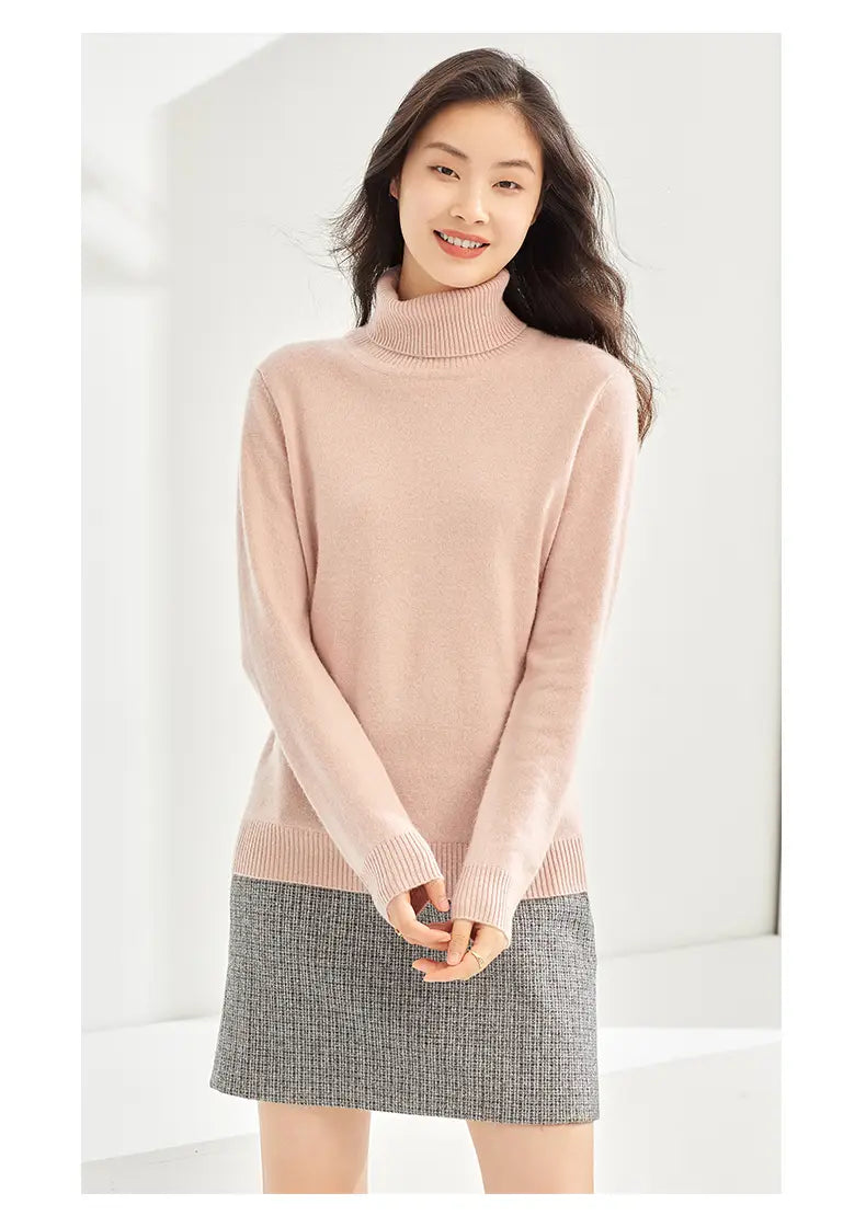 Pure Cashmere Sweater Women High Neck Knitted Bottoming Shirt