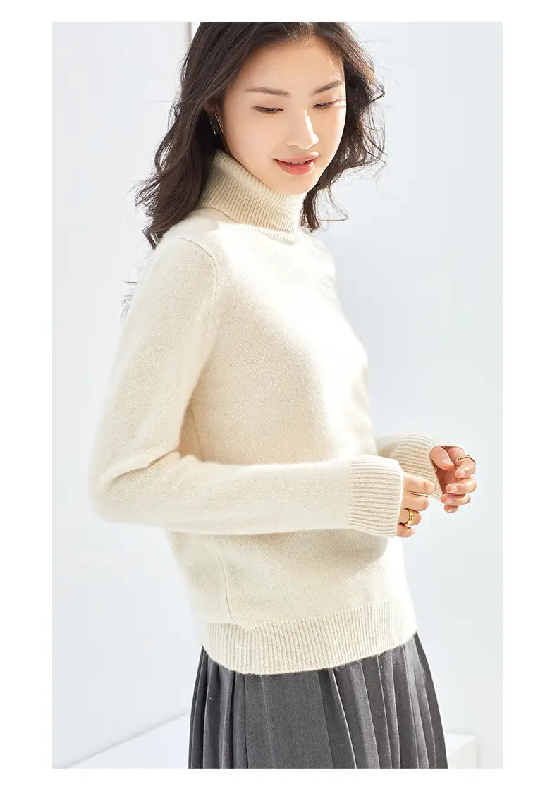 Pure Cashmere Sweater Women High Neck Knitted Bottoming Shirt