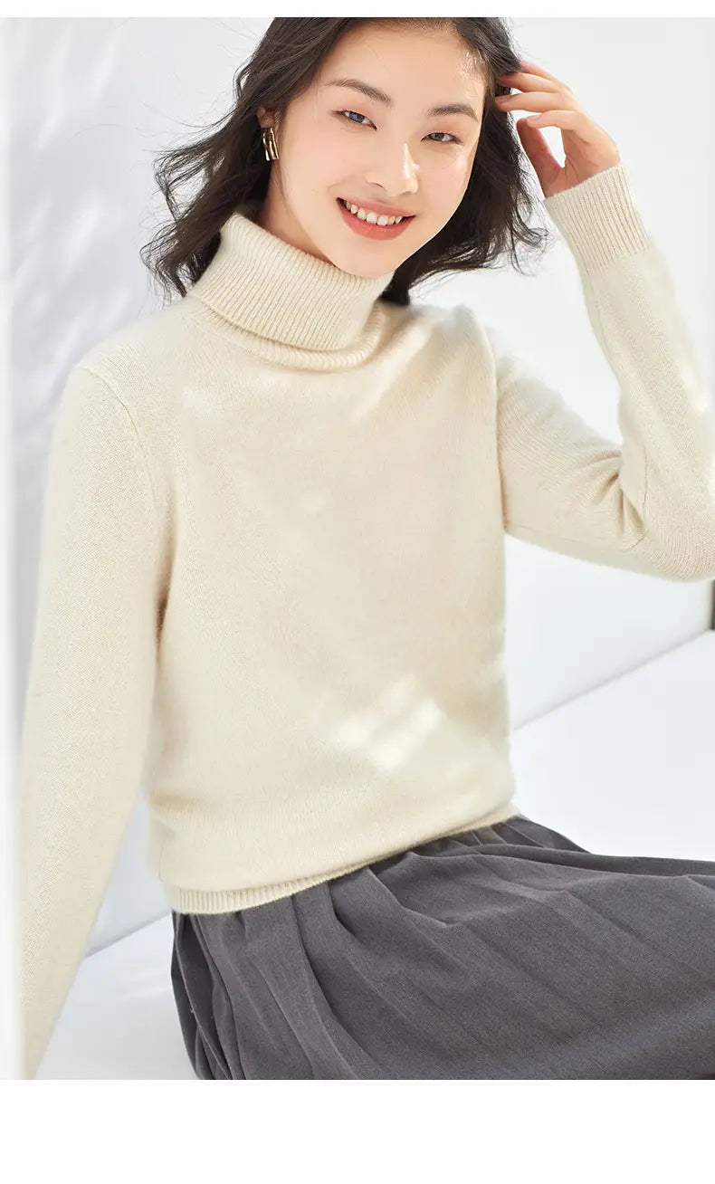 Pure Cashmere Sweater Women High Neck Knitted Bottoming Shirt
