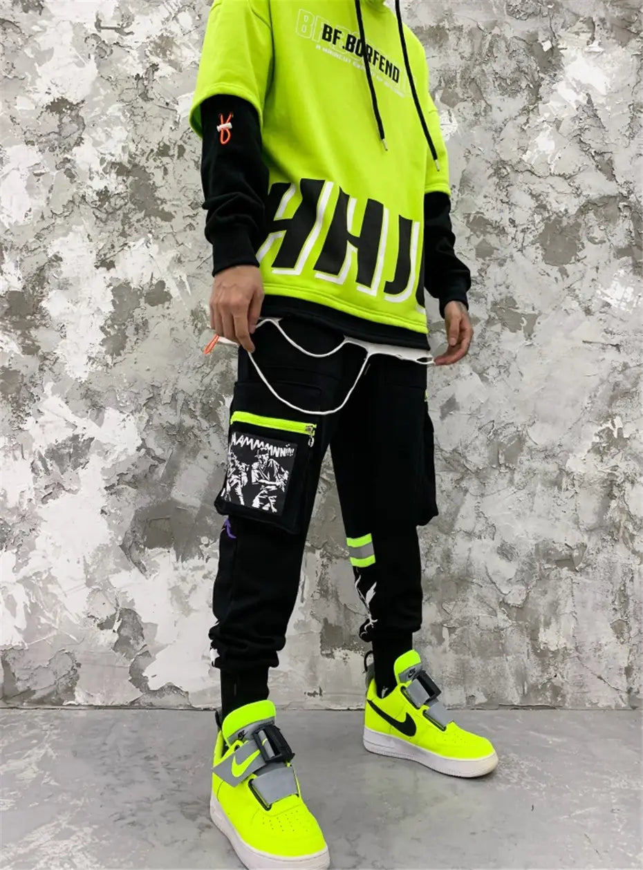 Pocket Letter Printed National Tide Harem Pants