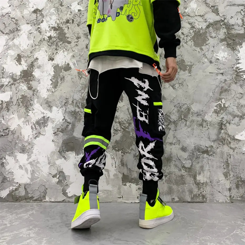 Pocket Letter Printed National Tide Harem Pants