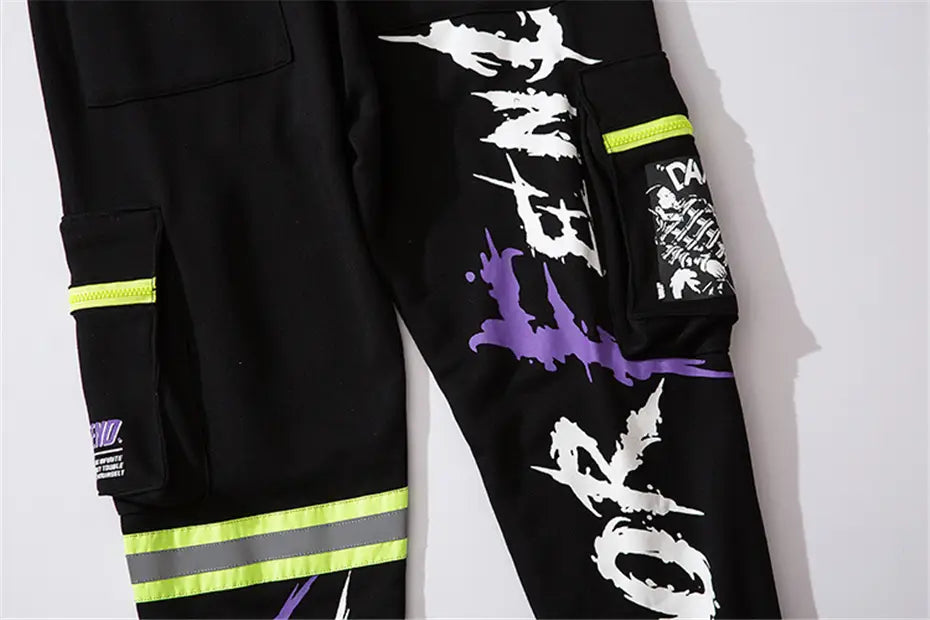 Pocket Letter Printed National Tide Harem Pants