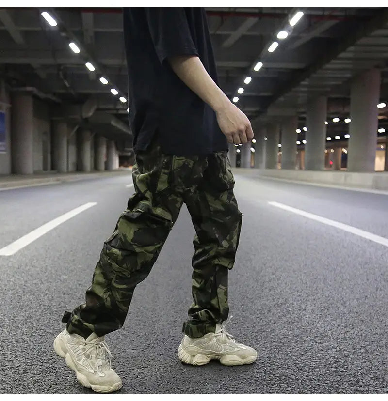 Multi-pocket camouflage straight pants