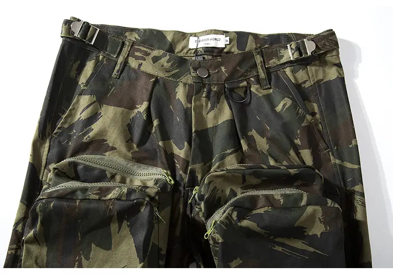 Multi-pocket camouflage straight pants