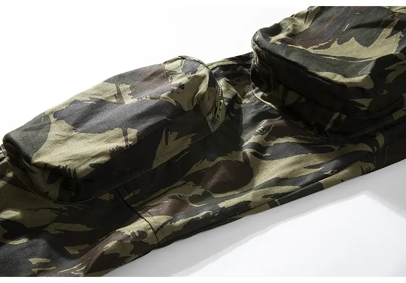 Multi-pocket camouflage straight pants