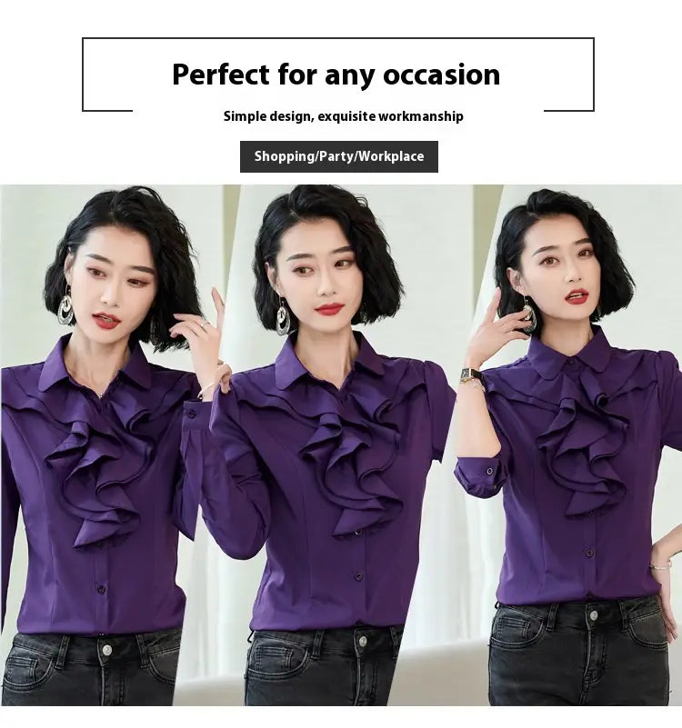 Women’s Shirt Long Sleeve Casual Ruffles Business Shirt