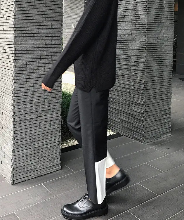 Casual Men’s Loose Straight Drape Nine-point Stitching Trousers