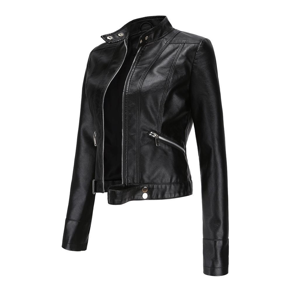 Women’s Short Leather Jacket Stand Collar Jacket Thin