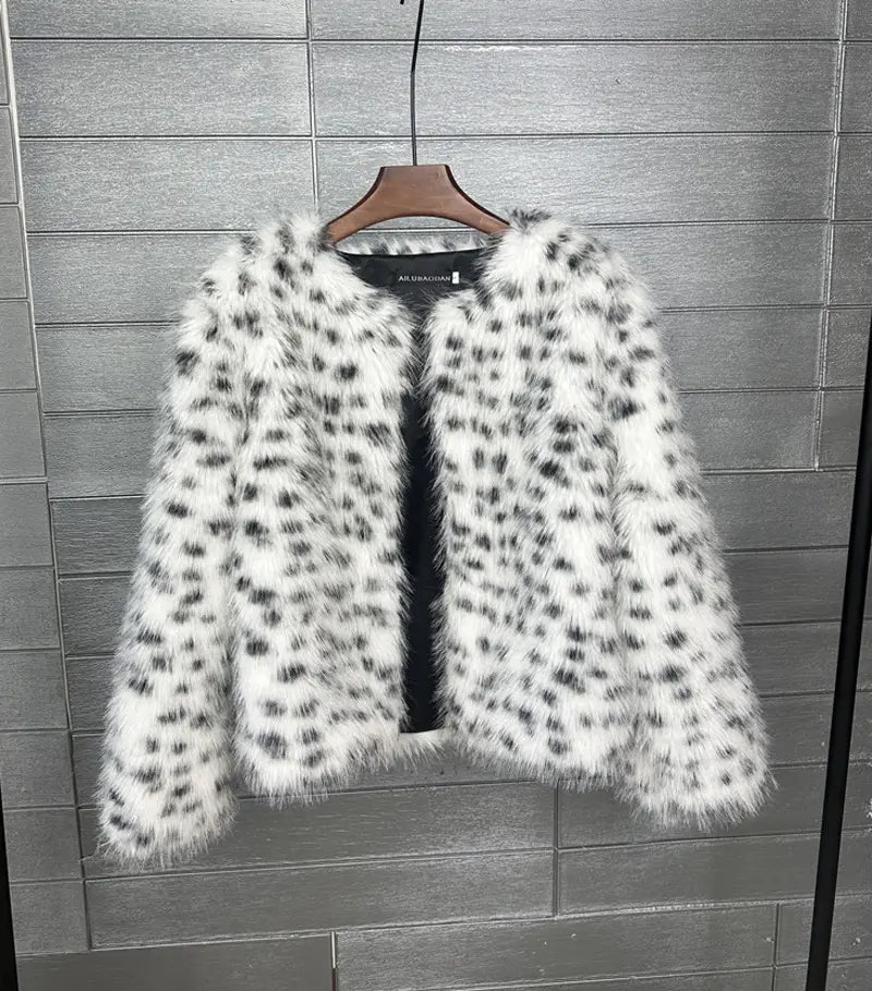 Fur Black And White Spots Women’s Short Coat