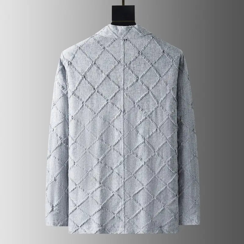 High-end Men’s Fashion Tailored Suit Collar Jacquard Thin Long Sleeve Two-piece Set