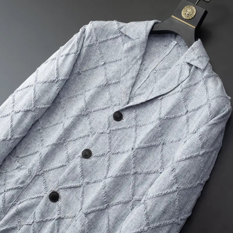 High-end Men’s Fashion Tailored Suit Collar Jacquard Thin Long Sleeve Two-piece Set