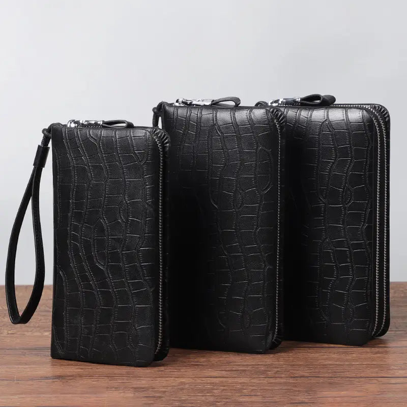 Men’s Leather Long Zipper Multiple Card Slots Wallet
