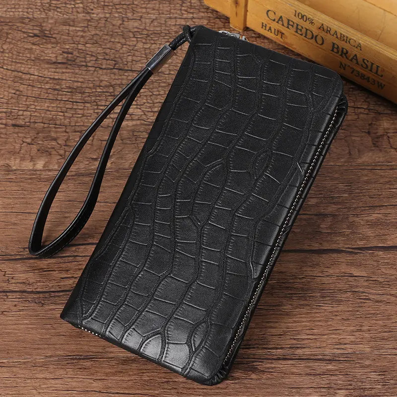 Men’s Leather Long Zipper Multiple Card Slots Wallet