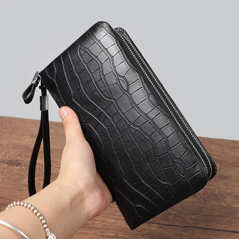 Men’s Leather Long Zipper Multiple Card Slots Wallet