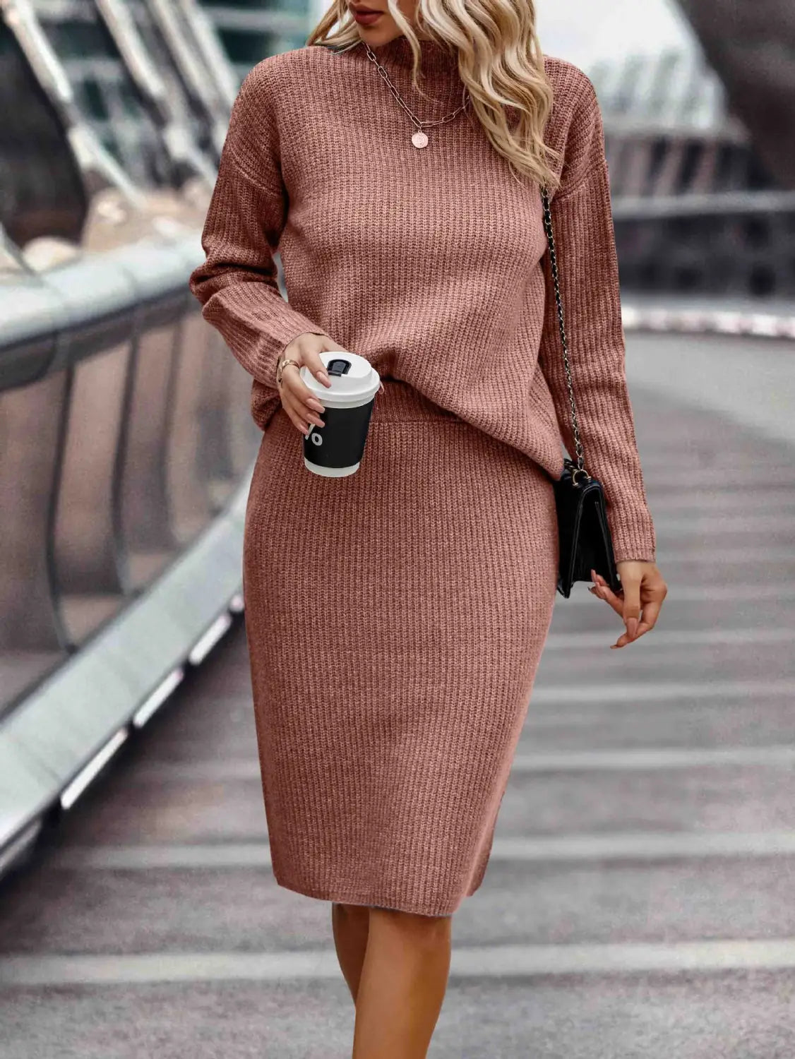 Sleek Solid Color Style Navy Blue Long Sleeve Set