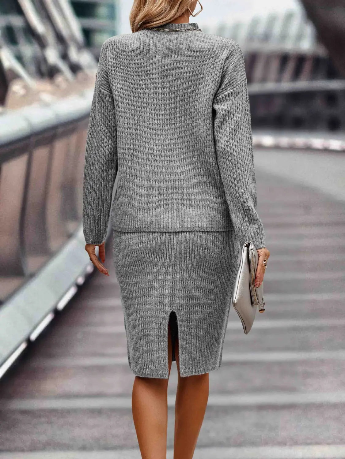 Sleek Solid Color Style Navy Blue Long Sleeve Set