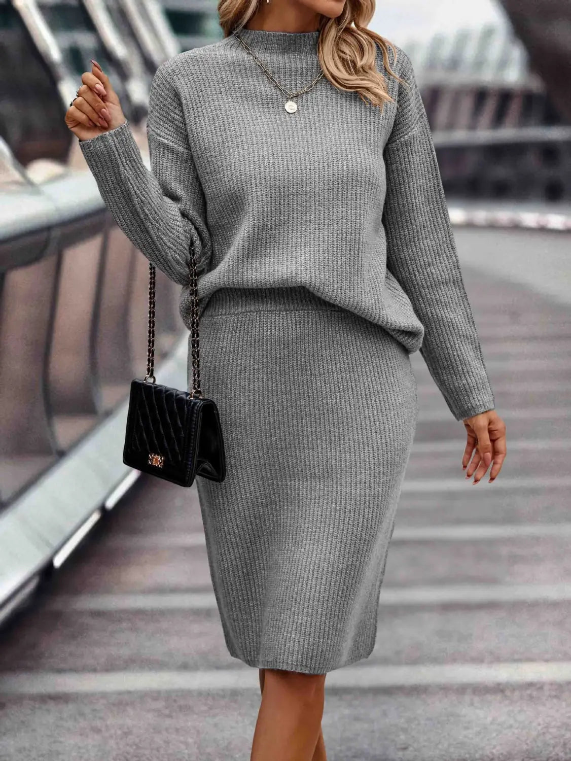 Sleek Solid Color Style Navy Blue Long Sleeve Set