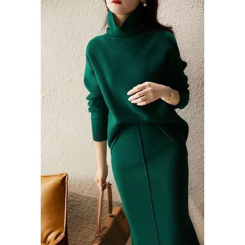 French Socialite Graceful And Fashionable Sweater Set Women’s Sweater Skirt Turtleneck Two-piece Set