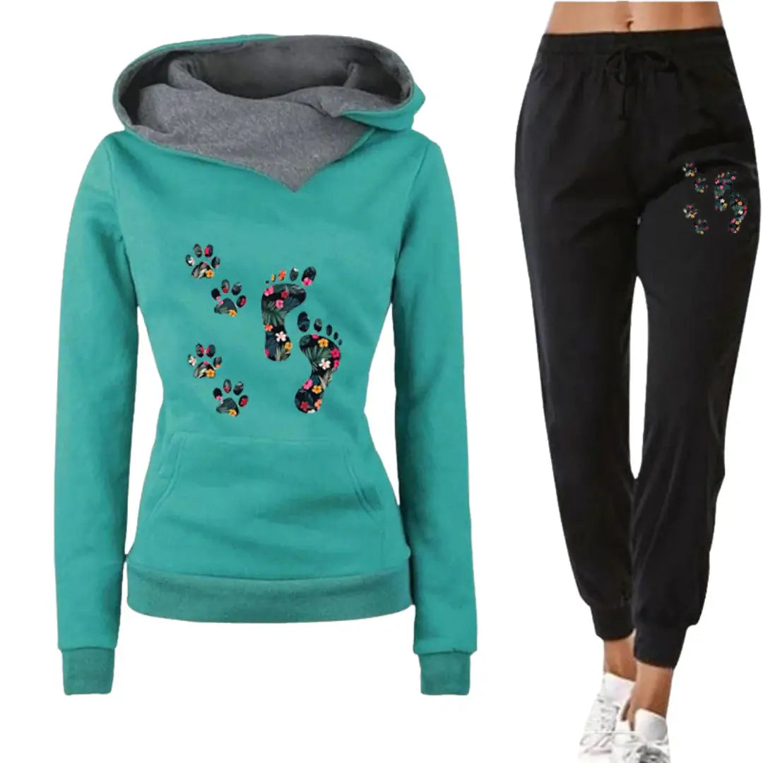 Leisure All-matching Hoodie Flower Big Feet Fun Women’s Sweater Suit