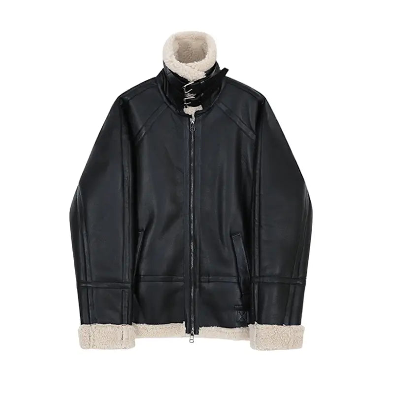 Men’s Fleece Padded Collar Lambskin Leather Jacket