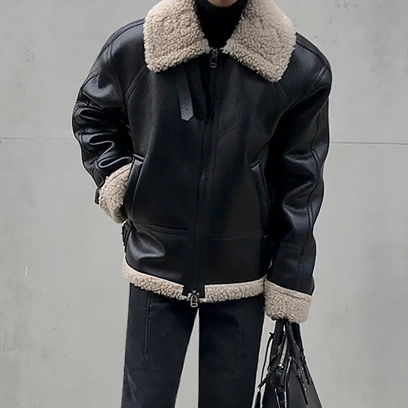 Men’s Fleece Padded Collar Lambskin Leather Jacket