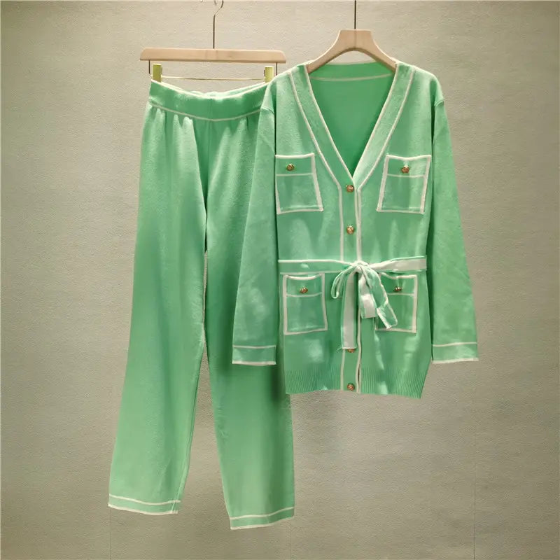 Winter Knitted Cardigan Wide-leg Pants Suit Women’s
