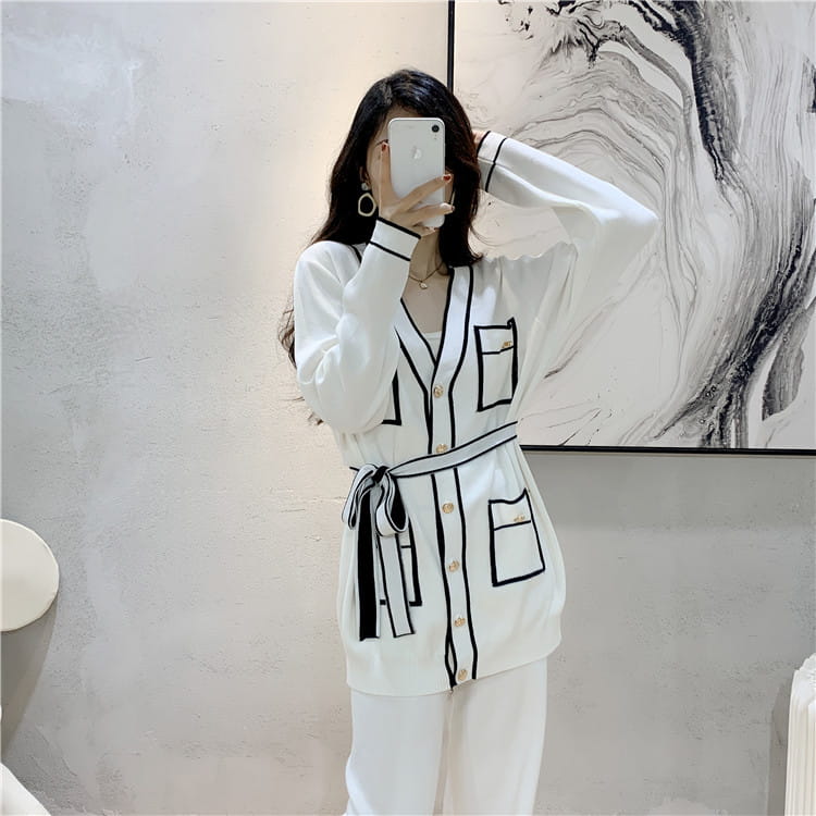 Winter Knitted Cardigan Wide-leg Pants Suit Women’s