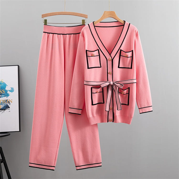 Winter Knitted Cardigan Wide-leg Pants Suit Women’s