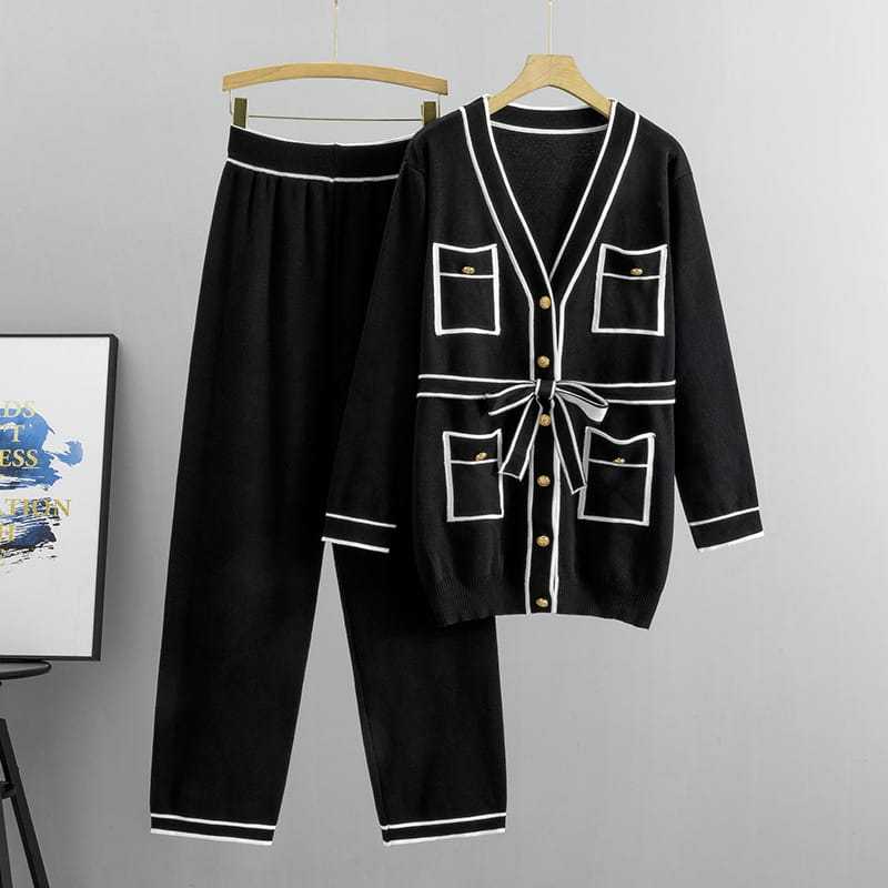 Winter Knitted Cardigan Wide-leg Pants Suit Women’s