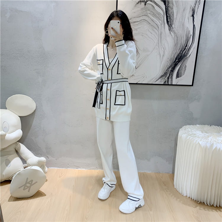 Winter Knitted Cardigan Wide-leg Pants Suit Women’s