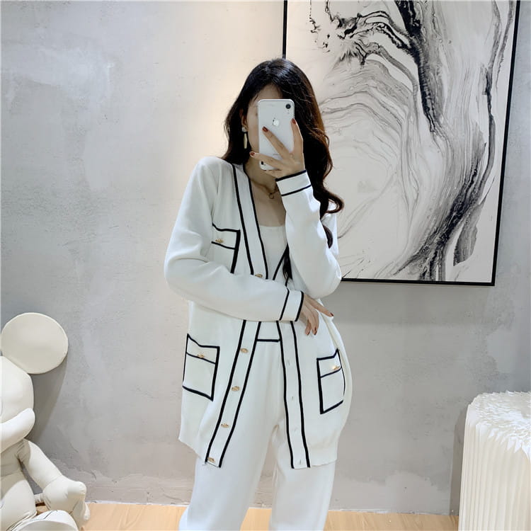 Winter Knitted Cardigan Wide-leg Pants Suit Women’s