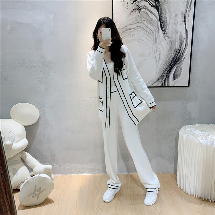 Winter Knitted Cardigan Wide-leg Pants Suit Women’s