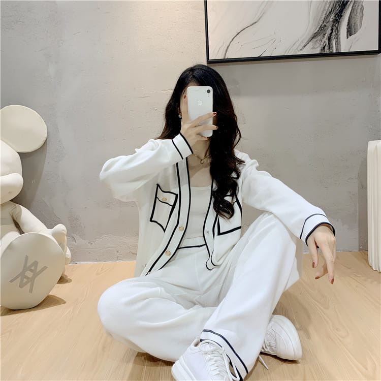 Winter Knitted Cardigan Wide-leg Pants Suit Women’s