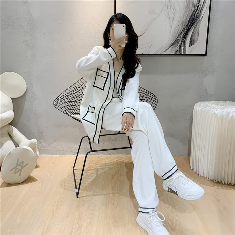 Winter Knitted Cardigan Wide-leg Pants Suit Women’s