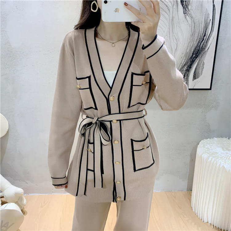 Winter Knitted Cardigan Wide-leg Pants Suit Women’s