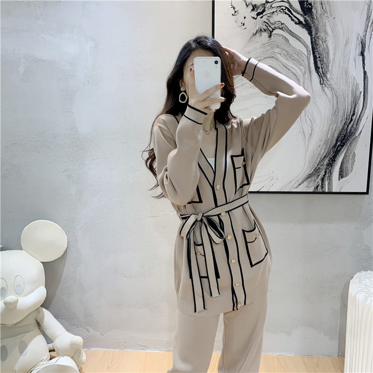 Winter Knitted Cardigan Wide-leg Pants Suit Women’s