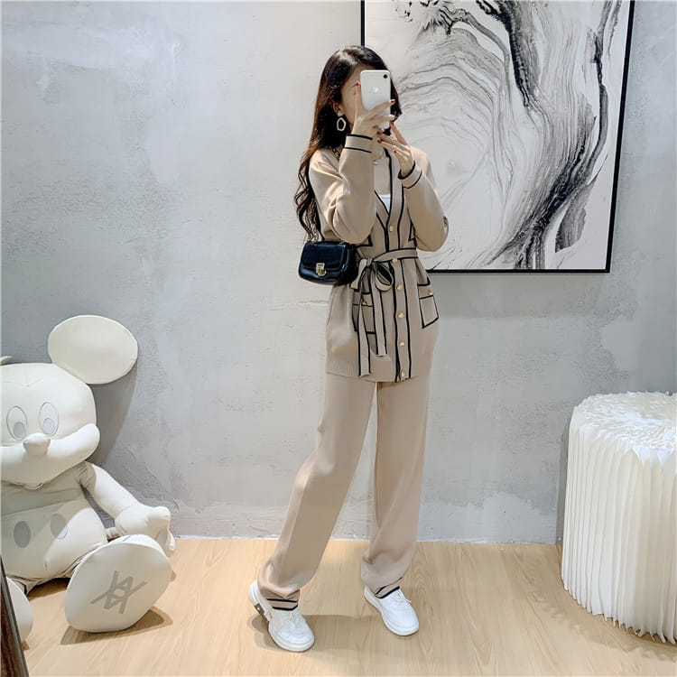 Winter Knitted Cardigan Wide-leg Pants Suit Women’s