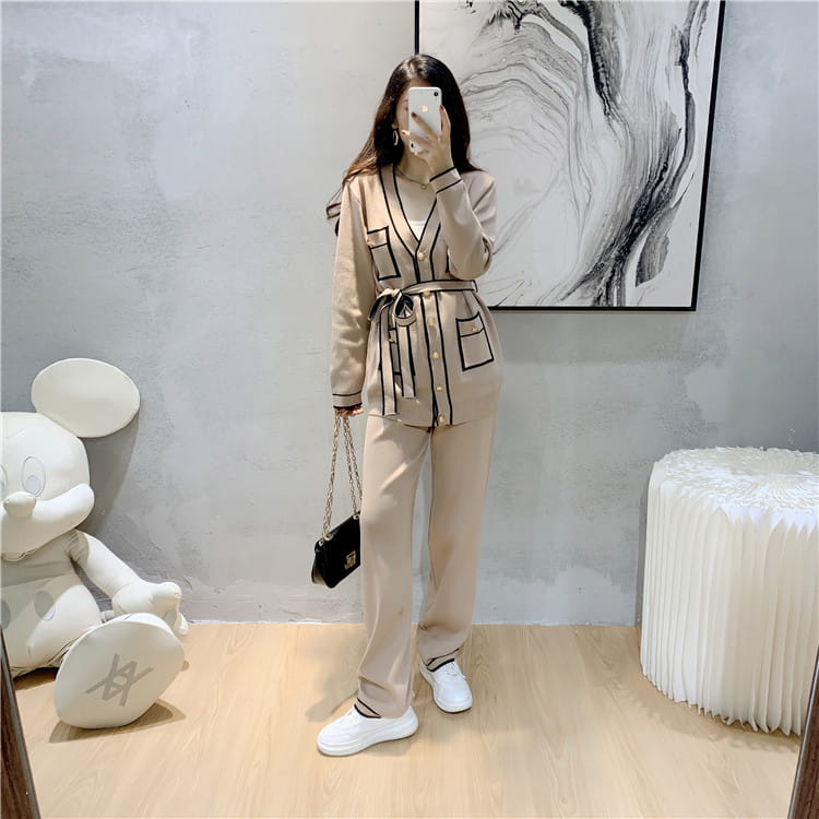 Winter Knitted Cardigan Wide-leg Pants Suit Women’s