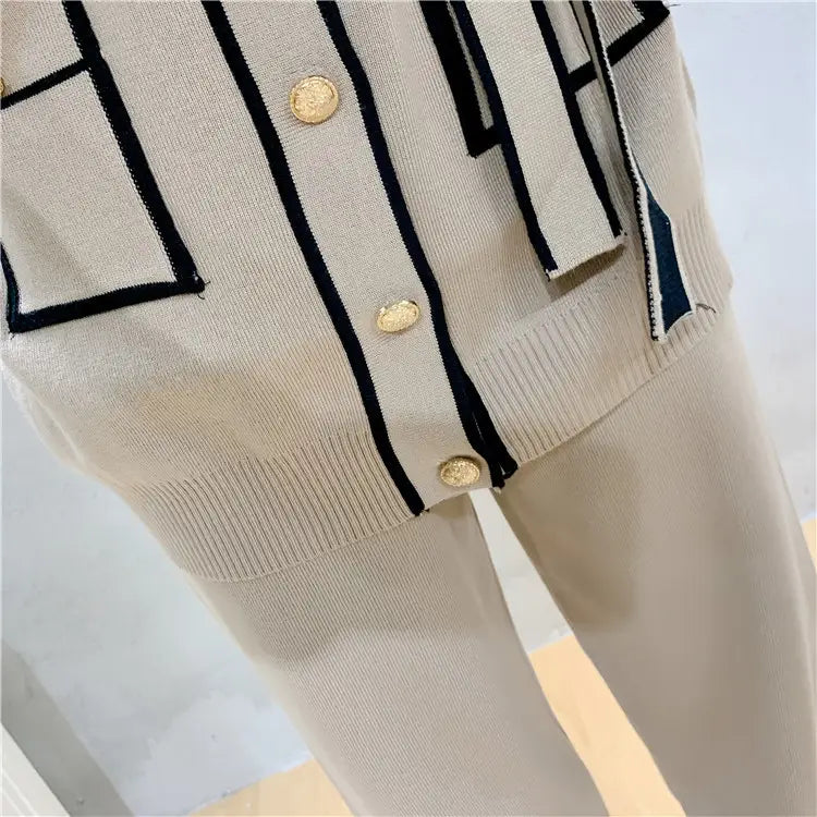 Winter Knitted Cardigan Wide-leg Pants Suit Women’s