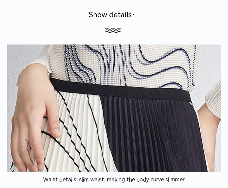 High-grade Printed Curve Top Age-reducing Skirt Suit
