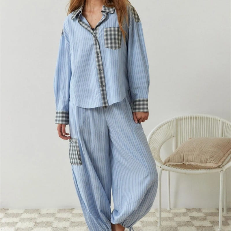 Autumn Women’s Clothing Casual Homewear Plaid Shirt Outfit