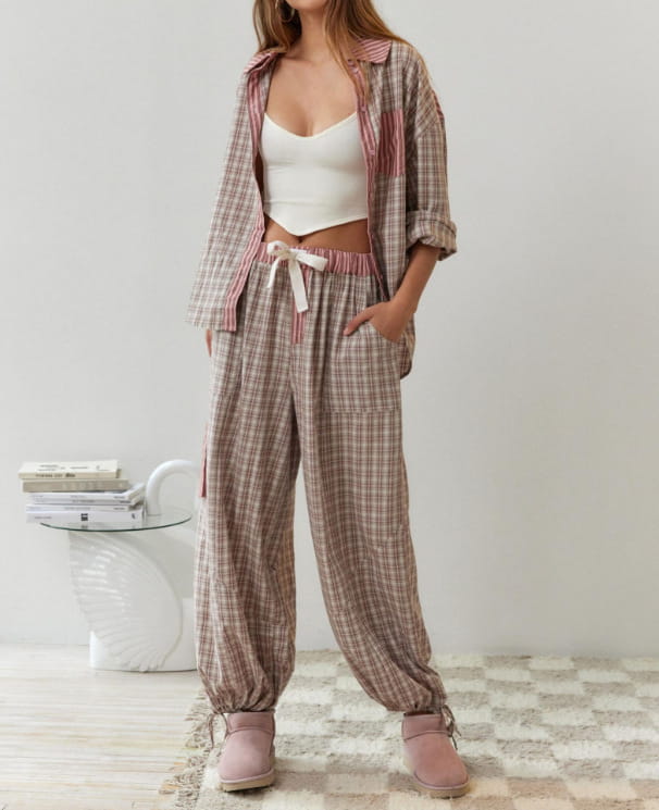 Autumn Women’s Clothing Casual Homewear Plaid Shirt Outfit