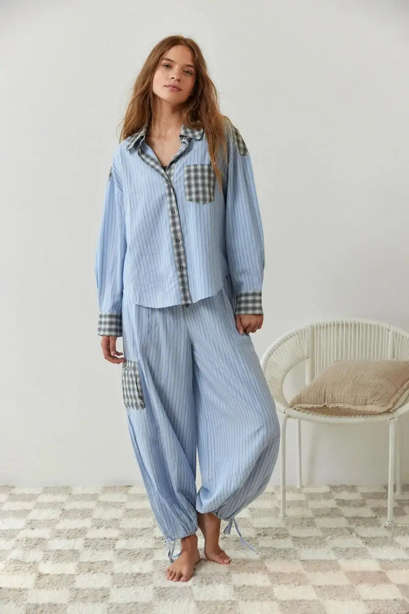 Autumn Women’s Clothing Casual Homewear Plaid Shirt Outfit