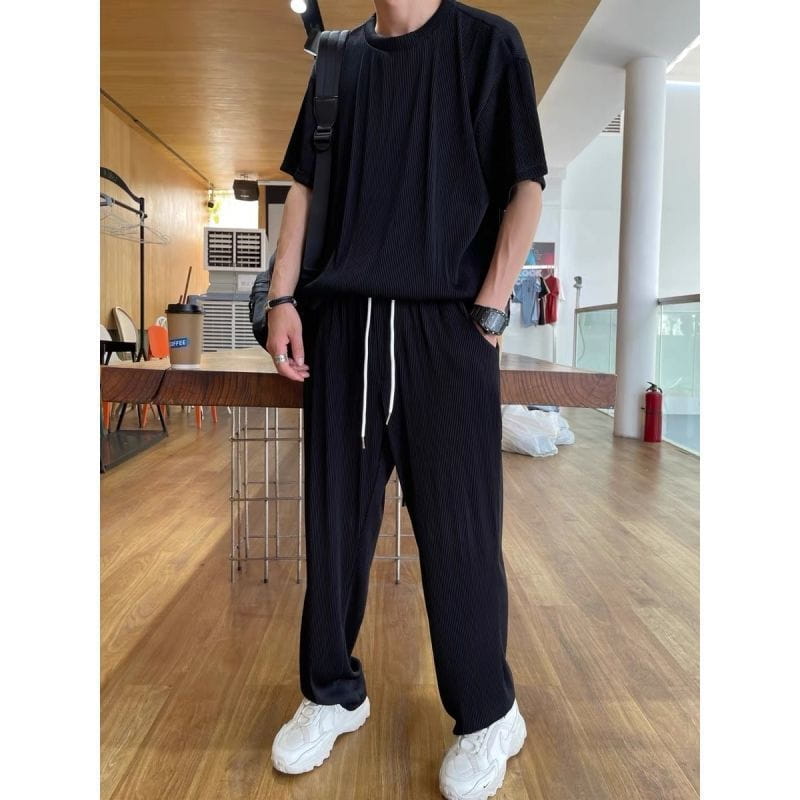 Drapey Short Sleeve Trousers Casual Two Piece Suit